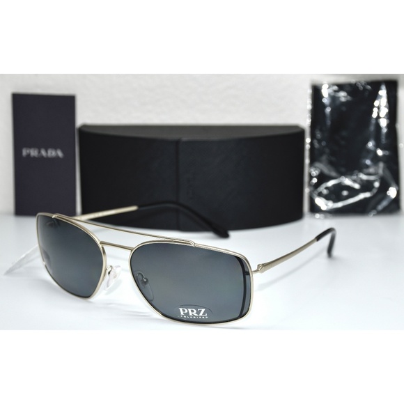 PRADA SPR64V 1BK-5Z1 PALE GOLD METAL POLARIZED GREY PILOT SUNGLASSES. 62mm - Picture 5 of 15
